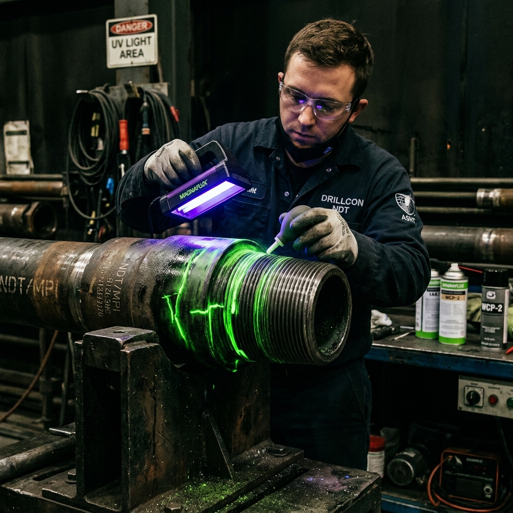 Técnico realizando Partículas Magnéticas