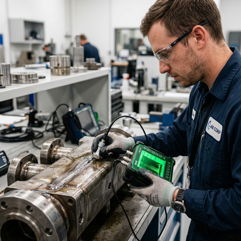 Técnico realizando Ultrasonido Industrial